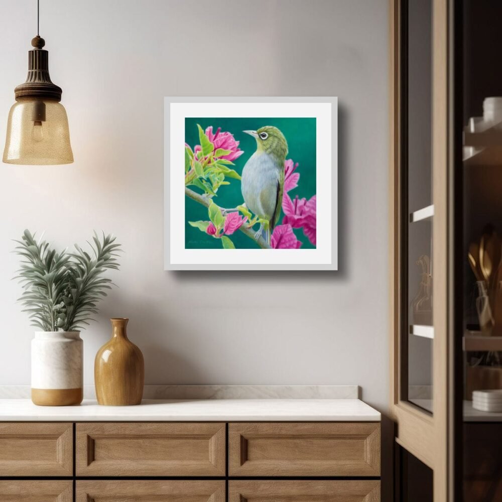 Oil painting of a Silvereye by Nicky Shelton, Australian bird artist.