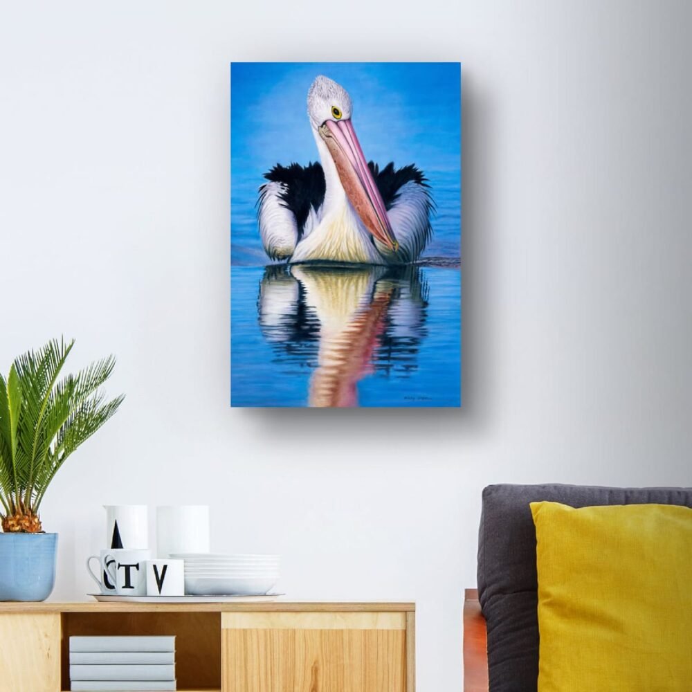Oil painting of an Australian Pelican by Nicky Shelton, Australian bird artist.