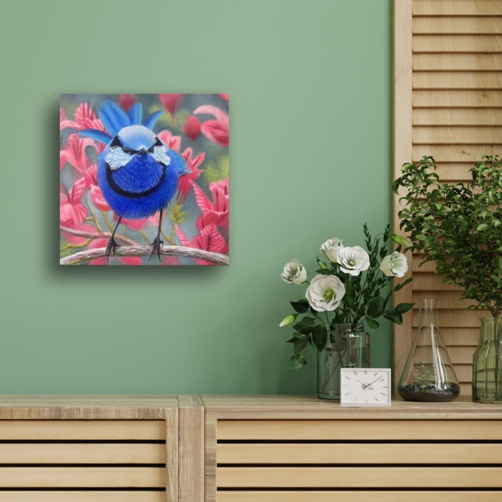 Oil painting of a Splendid Fairy-wren by Nicky Shelton, Australian bird artist.